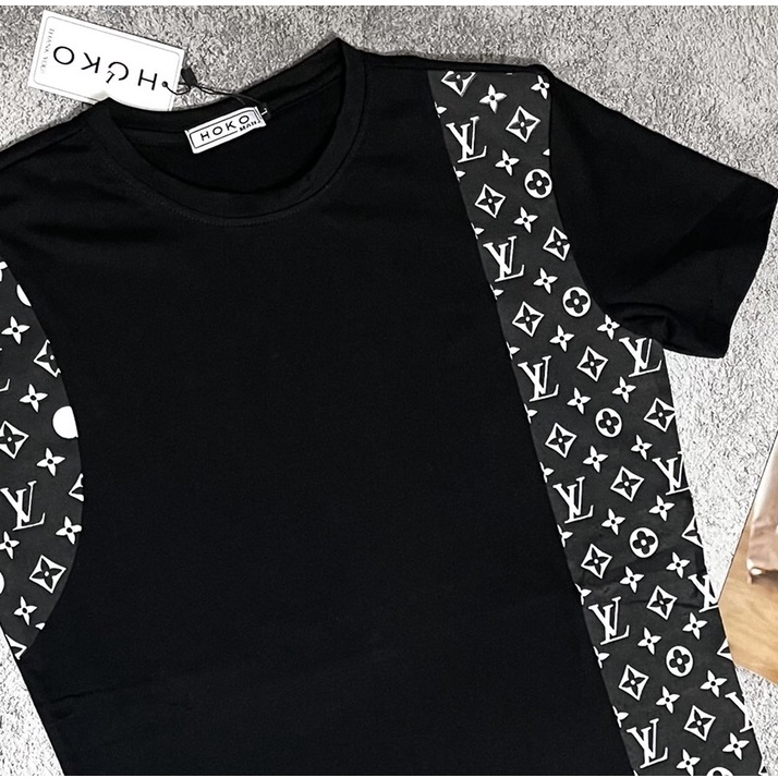 Áo phông nam họa tiết LV ngắn tay, chất cotton kiểu dáng năng động