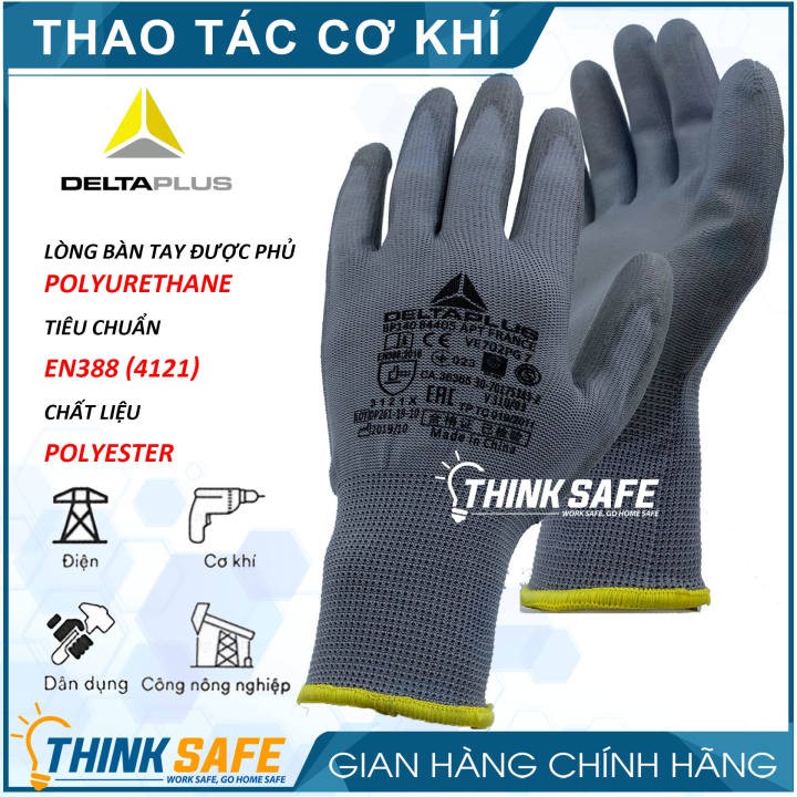 Găng tay đa năng Deltaplus VE702PG phủ PU - Bao tay chống dầu, mềm ôm tay, dễ cầm nắm thao tác chính xác cao - Thinksafe