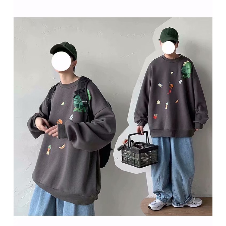 Áo sweatshirt mặc chui đầu dáng rộng size lớn M-5XL họa tiết khủng long hoạt hình phong cách Nhật Bản đi học thời trang | BigBuy360 - bigbuy360.vn