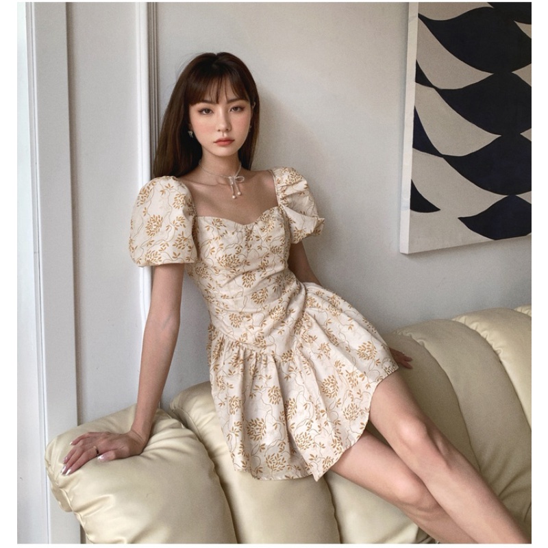 Đầm Tay Ngắn Hoạ Tiết Hoa Thiết Kế Hợp Thời Trang Cho Nữ