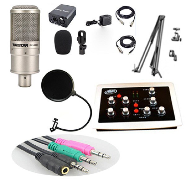 (MỚI) (CỰC SỐC) Combo Mic Takstar PC k200, sound card HF-5000 Pro, full phụ kiện