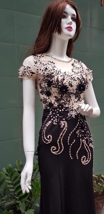 Đầm maxi body dạ hội kết hoa nổi và kim sa TRIPBLE T DRESS- size M/L/XL (kèm ảnh thật) MS28Y