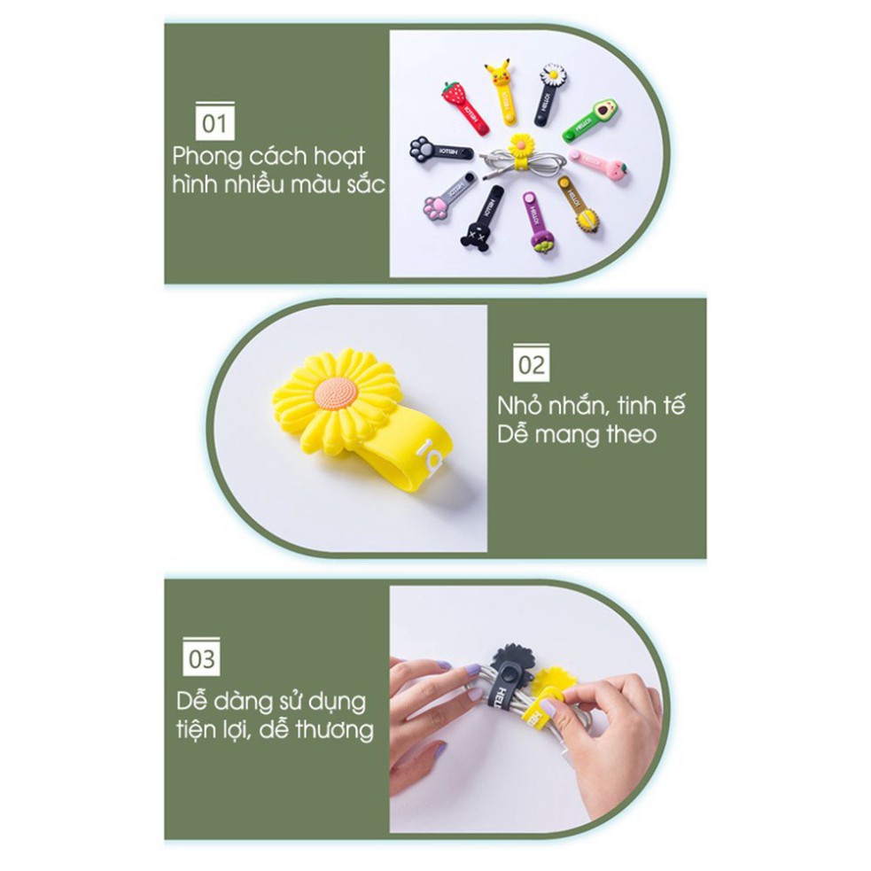 Dây quấn tai nghe, cuốn quấn thu gọn cáp sạc dây sạc có KẸP chống rối họa tiết hoạt hình cute | BigBuy360 - bigbuy360.vn