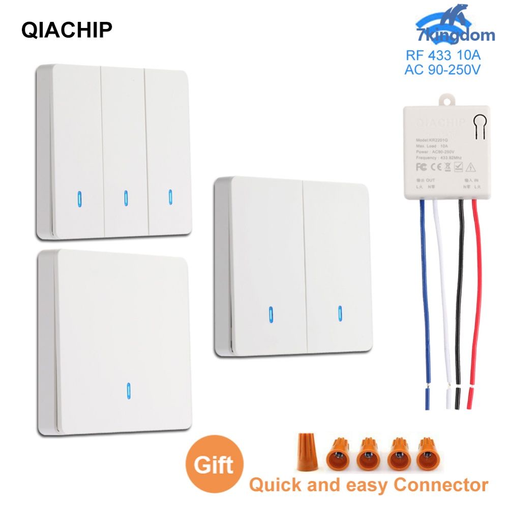 Có sẵn Chuyển Đổi Thông Minh Chuyển Đổi Không Dây Ánh Sáng RF 433Mhz Tường Chuyển Đổi Bảng Điều Khiển với Điều Khiển Từ Xa Mini Relay Receiver 220V COD