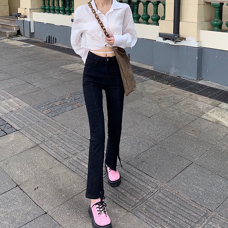 Quần jean ống loe lưng cao thời trang cho nữ