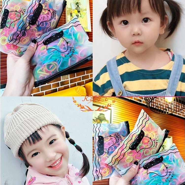 Thun cột tóc nhí chống đau không cấn tóc - Túi 1000 sợi chun mix màu Rainbow No.101029