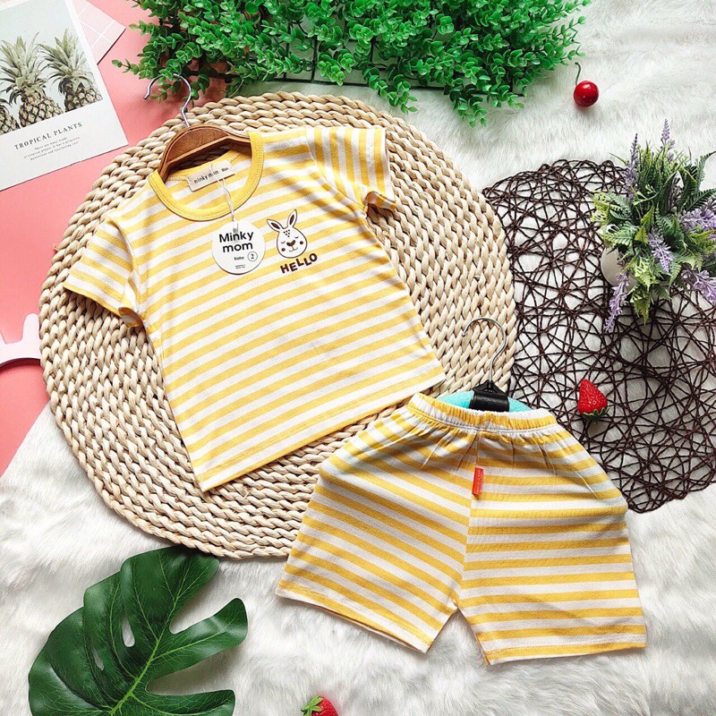 (tổng kho sỉ hy) bộ cotton kẻ minky mom cho bé (8-20kg)