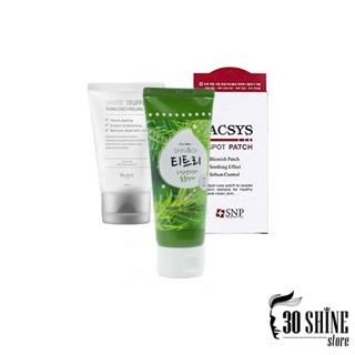 Sữa rửa mặt Skin&Dr tràm trà + Tẩy da chết White Trufle+ Miếng dán mụn Asys