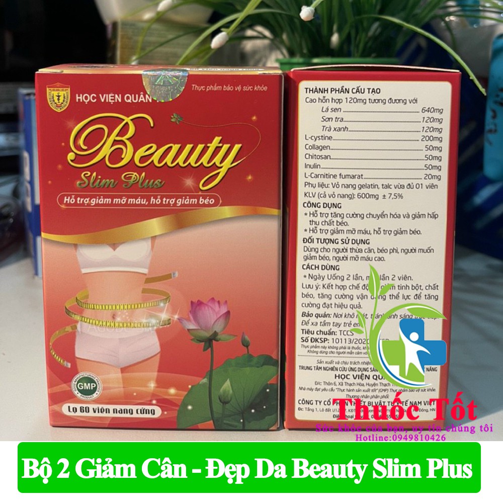 Bộ 2 Hộp Giảm Cân Đẹp Da Beauty Slim Plus Học Viện Quân Y/Slimtosen Beauty mới