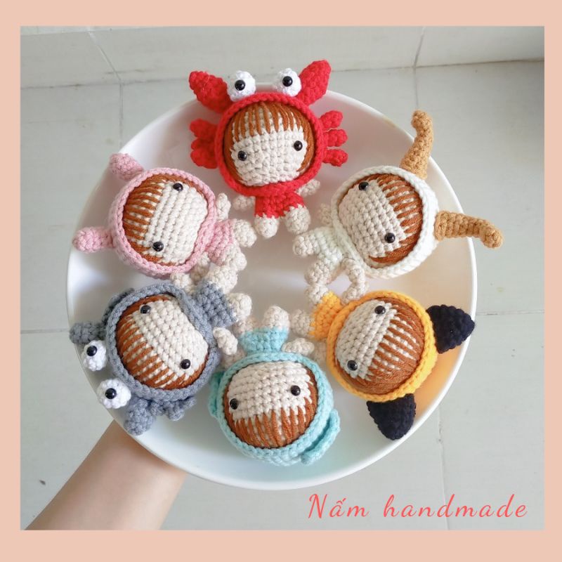 Bộ móc khoá búp bê 12 cung hoàng đạo _ móc khoá bằng len