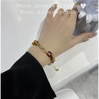 Vòng lắc tay dây xích phối da beo phong cách retro Âu mỹ Muse accessoriesvn