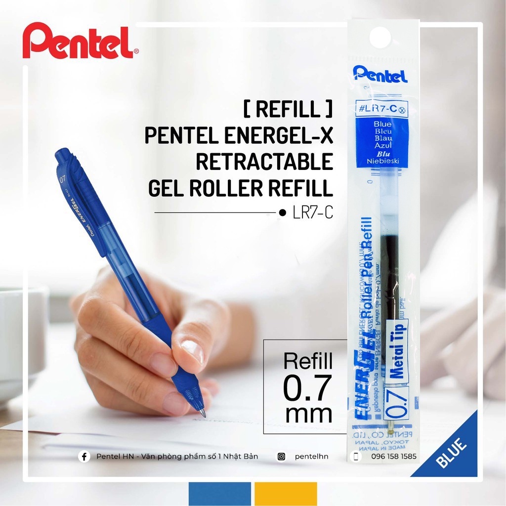 Ruột Bút Ký Pentel Energel LR7  | Mực Ra Đều/ Êm/ Mịn/ Siêu Nhanh Khô| Hàng Chính Hãng Pentel Việt Nam | GDP