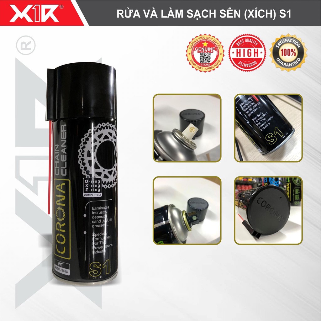 Rửa Sên Xích + Dưỡng Xích Chính Hãng X1R + Chổi Cọ 3 chiều Cho Các Dòng Xe Máy