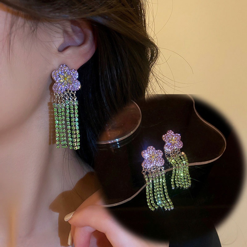 Khuyên Tai Tua Rua Nơ Đính Đá Ngọc Trai Thời Trang