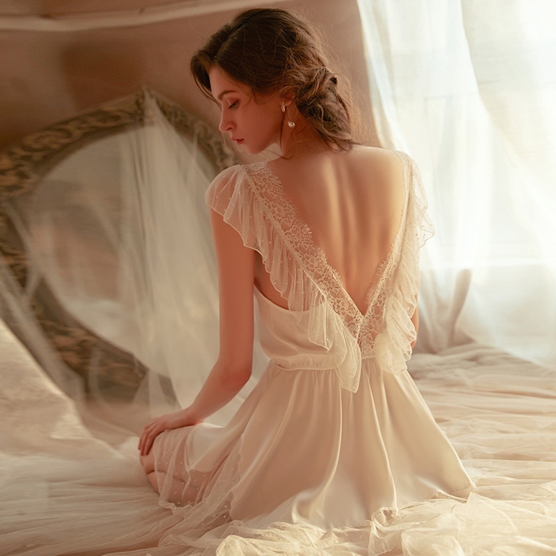 Đầm Ngủ Lưới Mỏng Cổ V Hở Lưng Thời Trang Mùa Xuân Gợi Cảm Hàng Mới