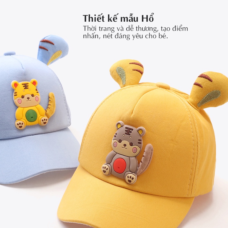 Mũ nón lưỡi trai cho bé 1-3 tuổi, hoạt hình 3D HỔ dễ thương, chất liệu cao cấp mềm êm, khoá dán tiện lợi phong cách HOT