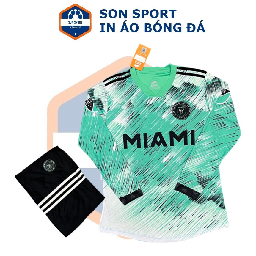 Bộ Quần Áo Bóng Đá Dài Tay FC Inter Miami Hồng & Xanh