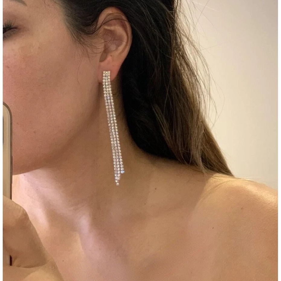 Hoa Tai Dáng Dài Đính Đá Phối Tua Rua Thời Trang Cho Nữ