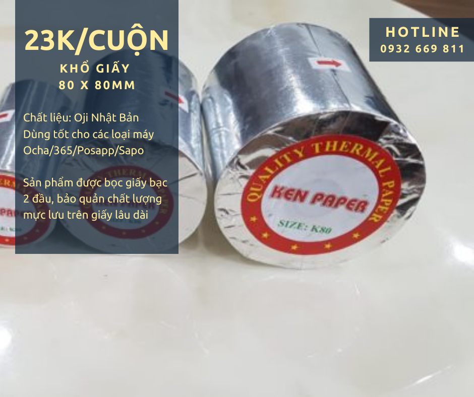 Giấy In Nhiệt K80 Đường Kính 80mm -Thùng 10 Cuộn Dùng cho máy OCha