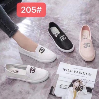 Giày slip on da mềm hồng trắng đen