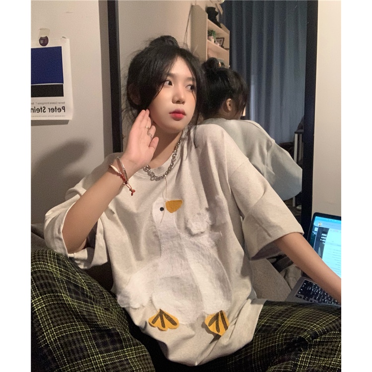 Áo Thun Tay Ngắn In Hình Ngỗng Dễ Thương Thời Trang Mùa Hè Cho Nữ