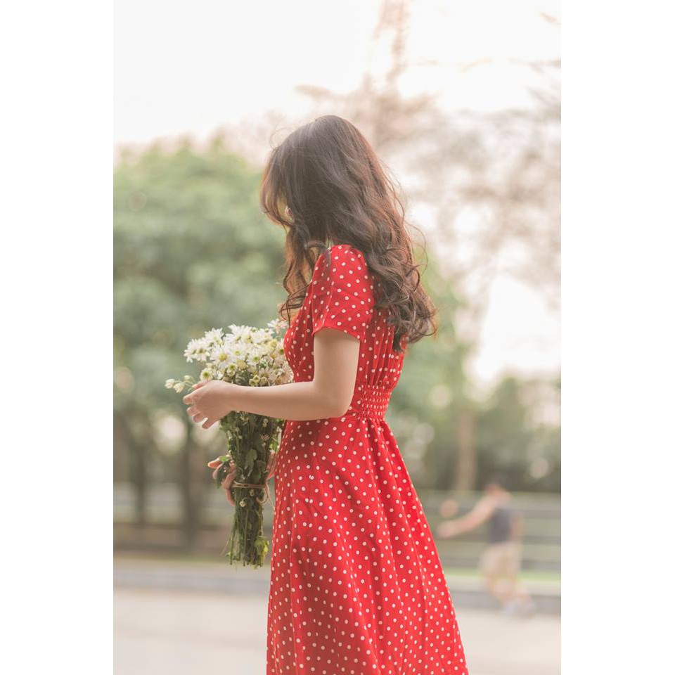 Đầm maxi đỏ chấm bi | BigBuy360 - bigbuy360.vn