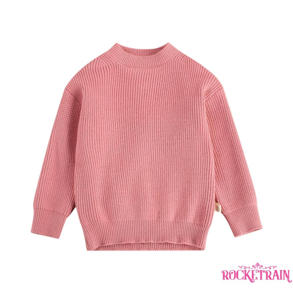 ✫Yy.❈Áo Sweater chui đầu tay dài cổ thấp màu trơn họa tiết kẻ sọc dễ thương cho bé