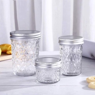 Hủ thủy tinh 500ml vân nổi kim cương nắp thiếc vặn làm sữa chua
