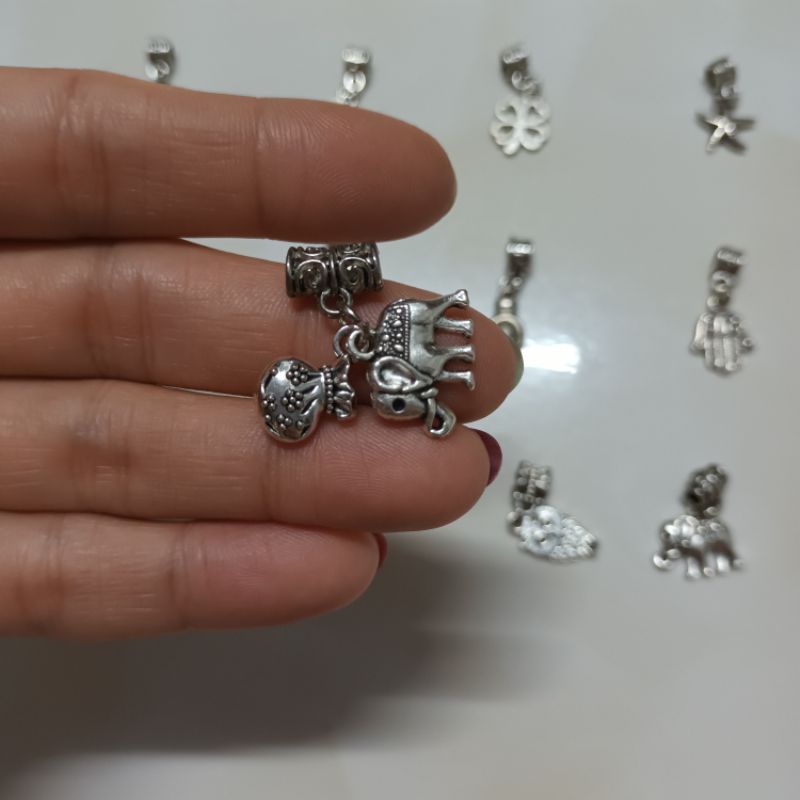 Charm Voi Cõng Tài lộc Về Nhà ống lùa bạc thái chặn vòng