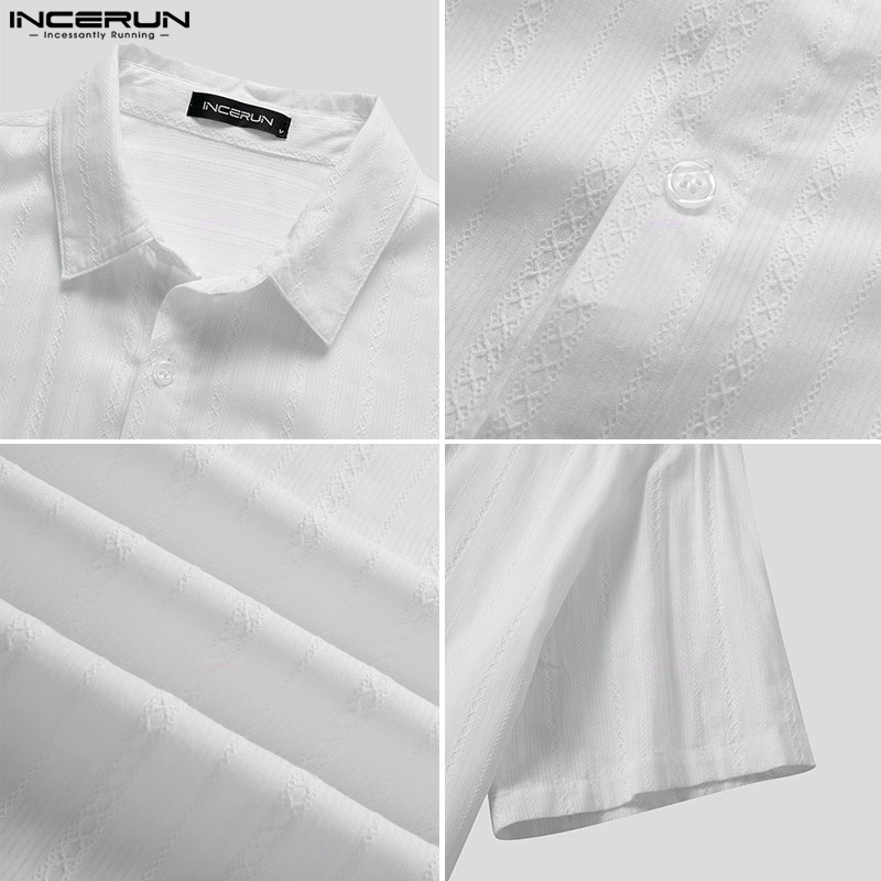 Áo sơ mi Incerun tay ngắn màu trơn cổ bẻ thanh lịch hợp thời trang cho nam