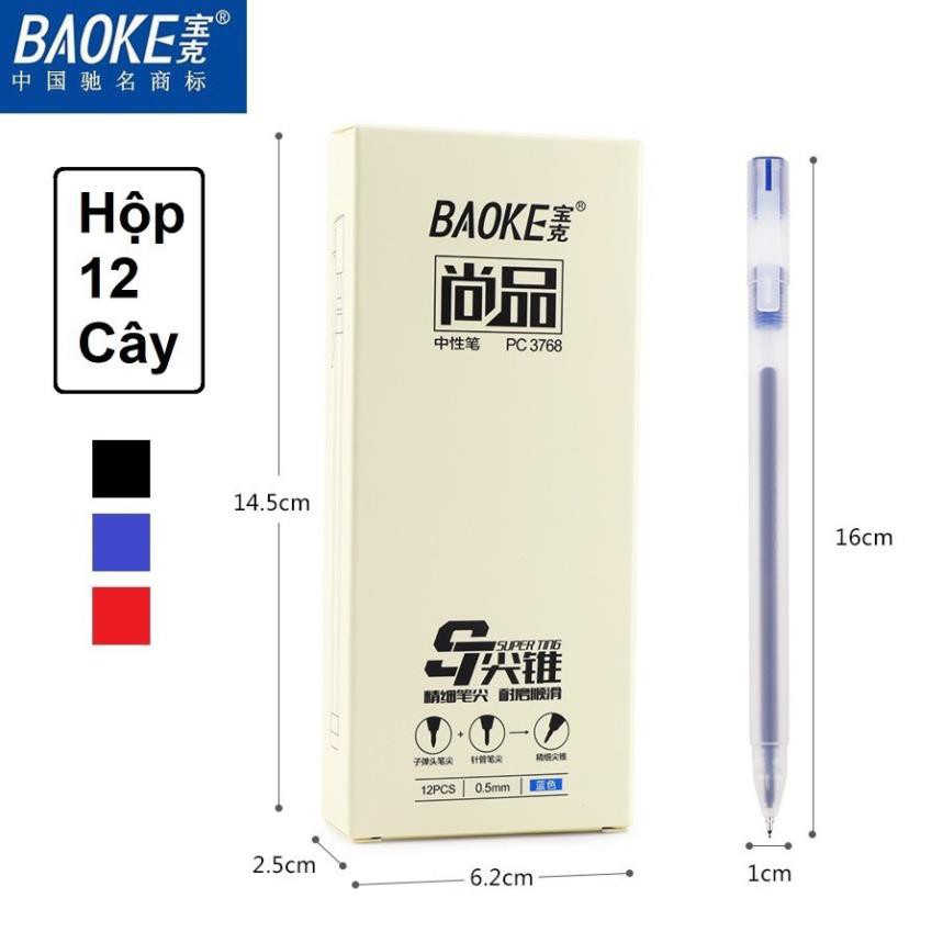 HỘP 12 CÂY BÚT GEL 0.5MM BASIC BAOKE PC3768 (MỰC XANH)