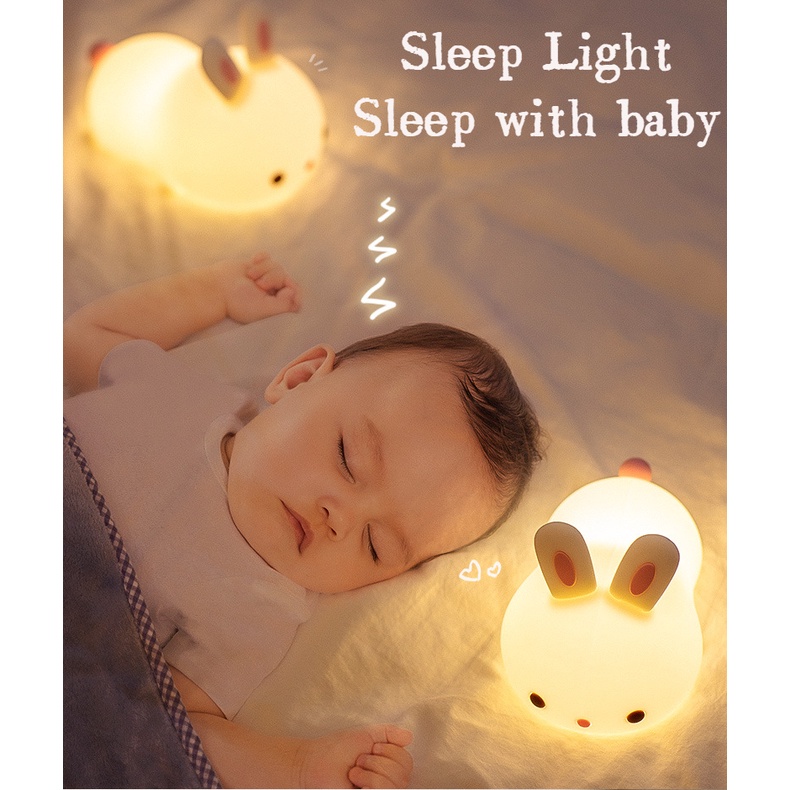Đèn Ngủ Bóng LED Silicone Hình Thỏ Dễ Thương Có Cổng Sạc USB Điều Khiển Từ Xa Làm Quà Sinh Nhật Cho Trẻ Em