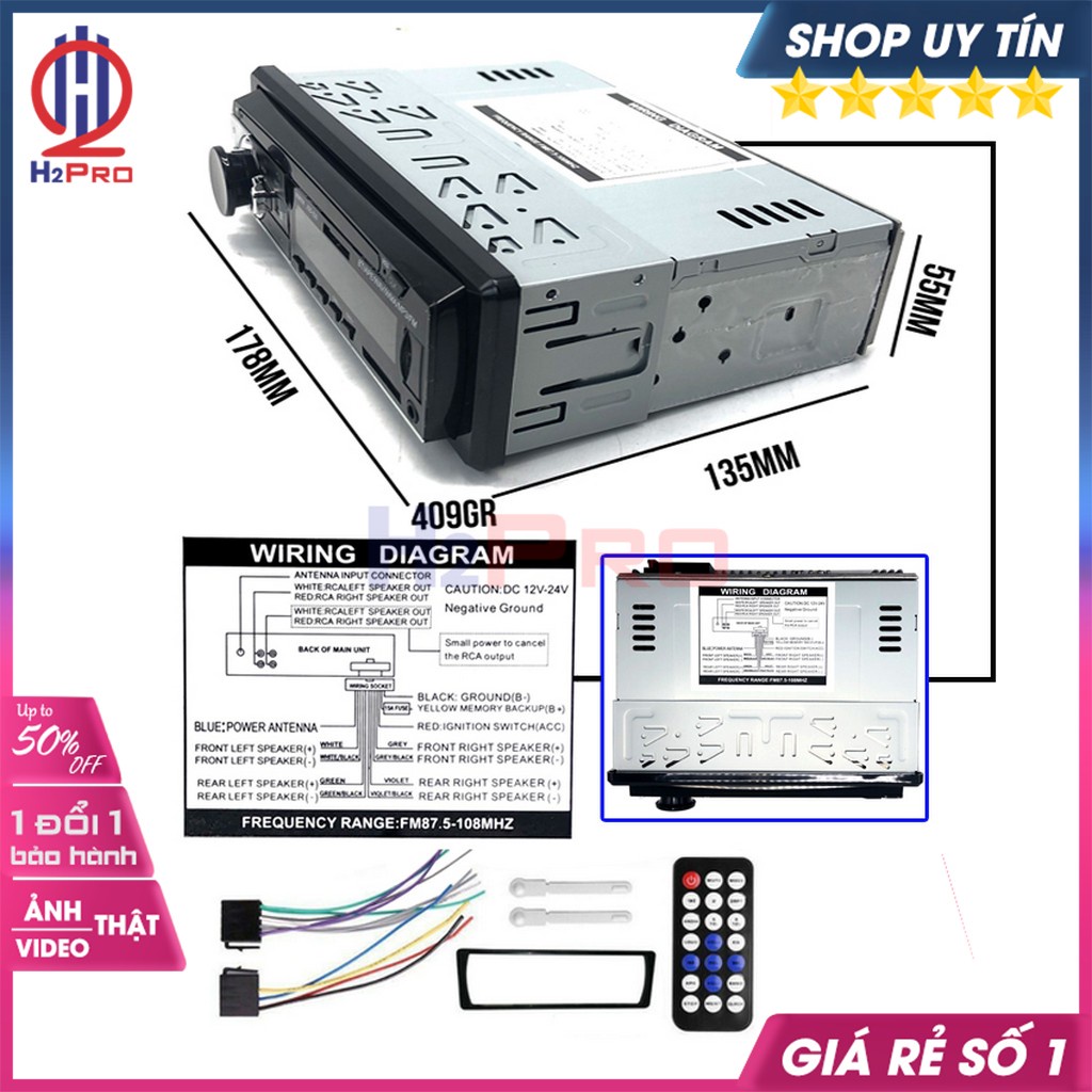 Đầu Nghe Nhạc Ô Tô, Đầu Mp3 Xe Tải Cao Cấp H2Pro Jsd-520 Bluetooth-Đài Fm, Điện 12V-24V Cho Ô Tô-Xe Tải - H2Pro Audio
