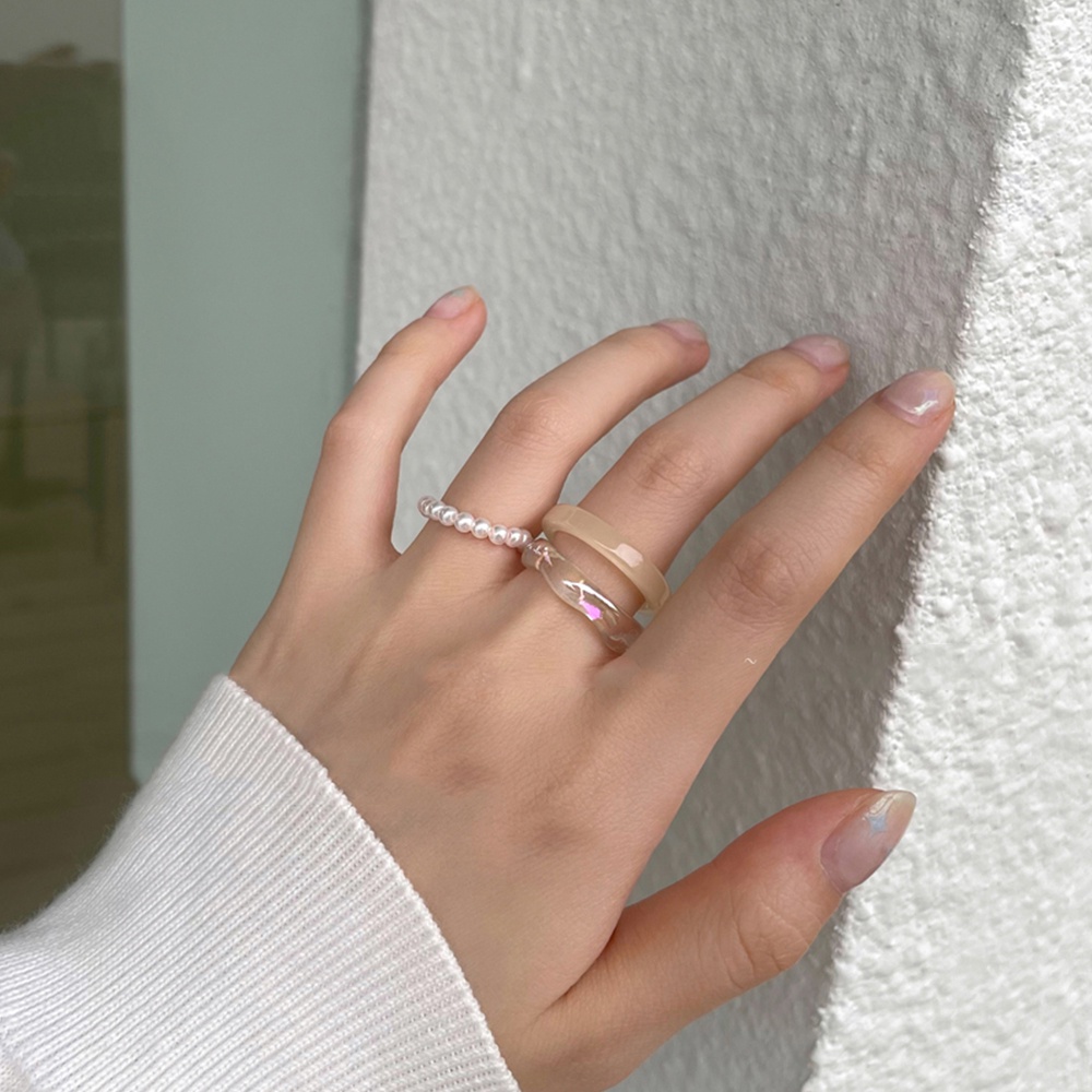 iF YOU Set 3 nhẫn   đính ngọc trai nhựa phong cách Hàn Quốc thời trang