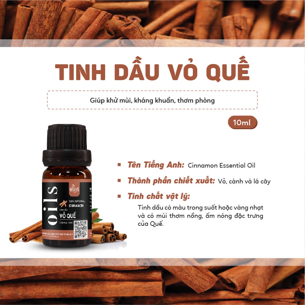 Tinh dầu xông Vỏ Quế Haeva Cao Cấp, 100% Thiên Nhiên, khử mùi hôi, giữ ấm cơ thể, giúp thư giãn, chai 10ml/30ml/100ml