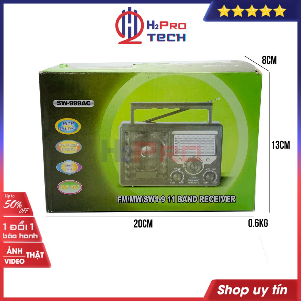 Đài Radio Cho Người Già, Đài Radio Sony SW-999AC FM-MW-SW1-9, Bắt Khoẻ, Có Jack Tai Nghe (Quà 20K 2 Pin Đại)-H2Pro Tech