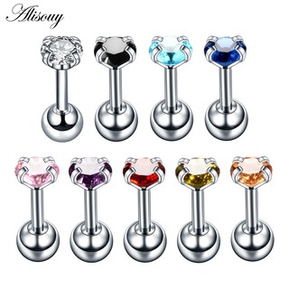 Alisouy 2 PC 4mm Tròn Pha Lê Zircon Tragus Xuyên Tai Sụn Bông Tai 316L Phẫu Thuật Thép Cơ Thể Trang Sức Xoắn Xuyên