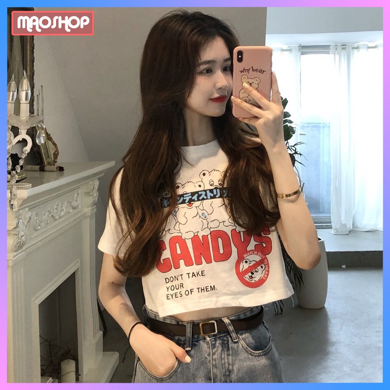 Áo Croptop form rộng nữ ulzzang Hàn Quốc in hình gấu Candy C27 - MaoMao