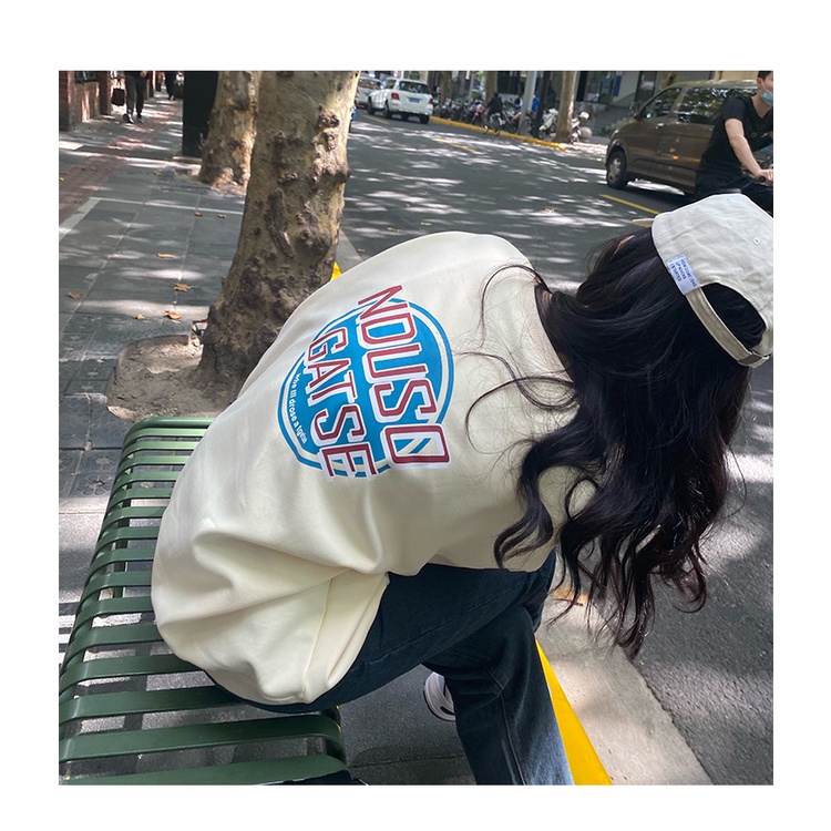 Áo sweater tay dài cổ tròn dáng rộng thiết kế thời trang mới 2021 cho nữ