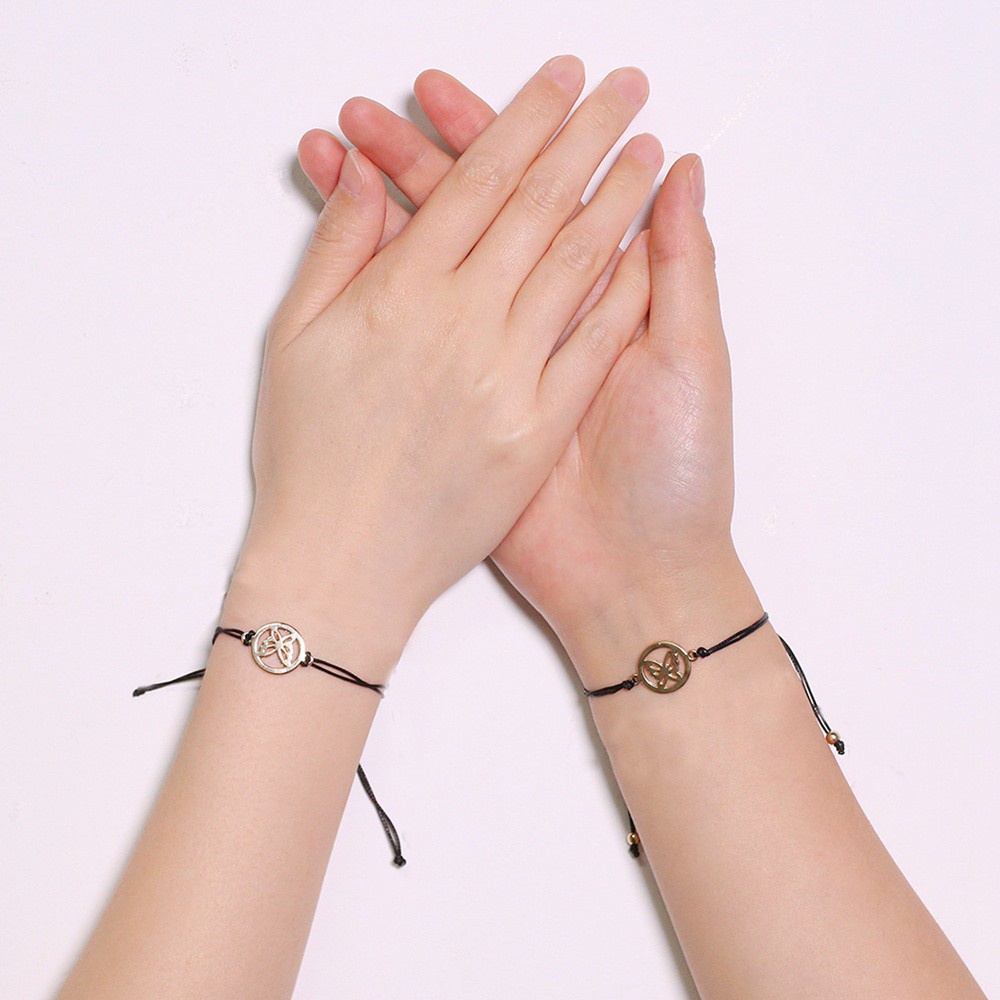 Set 2 Vòng Tay Chuỗi Hạt Mặt Hình Bướm Và Trái Tim Thời Trang Cho Nam Và Nữ