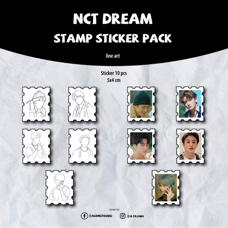 7DREAM: sticker dạng tem line art - mẫu thiết kế