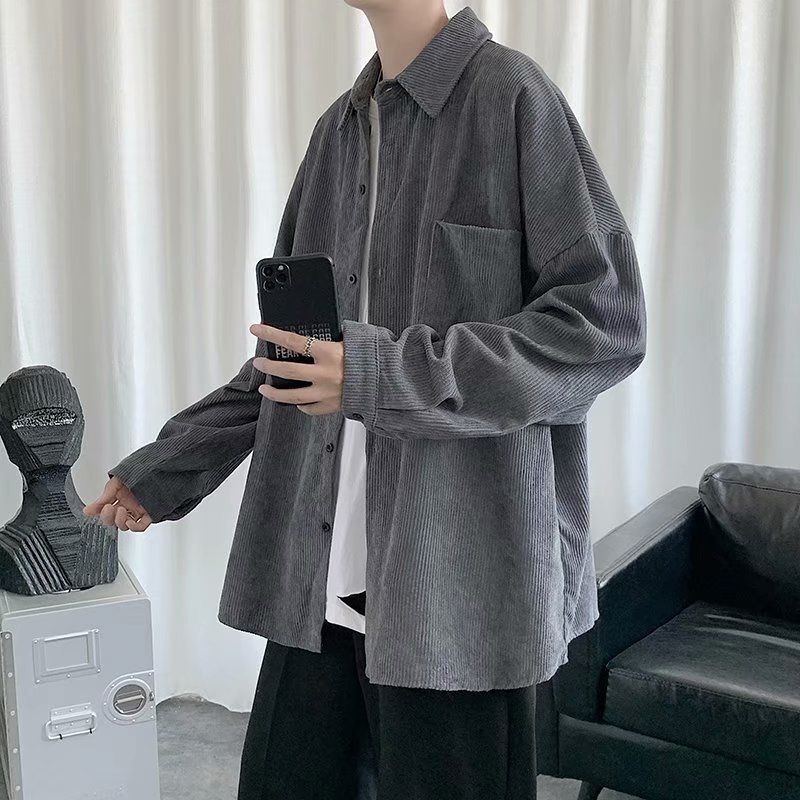 Cộng Với Kích Thước Cộng Với Kích Thước!Áo Khoác Sơ Mi Tay Dài Màu Đen Thời Trang Xuân Thu Cho Nam Giới