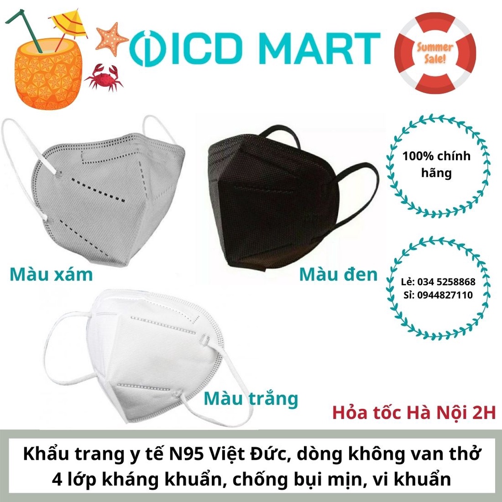 Khẩu trang N95 Việt Đức, 5 lớp kháng khuẩn dùng nhiều lần, màu trắng