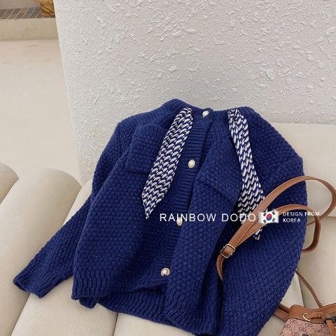 Áo khoác len cardigan dày cổ tròn phong cách phương Tây thời trang thu đông