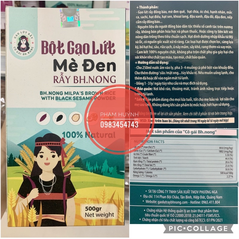 Bột gạo lứt mè đen rẫy nguyên chất không đường BH.Nong, siêu hạt ngũ cốc rẫy, thực dưỡng eatclean