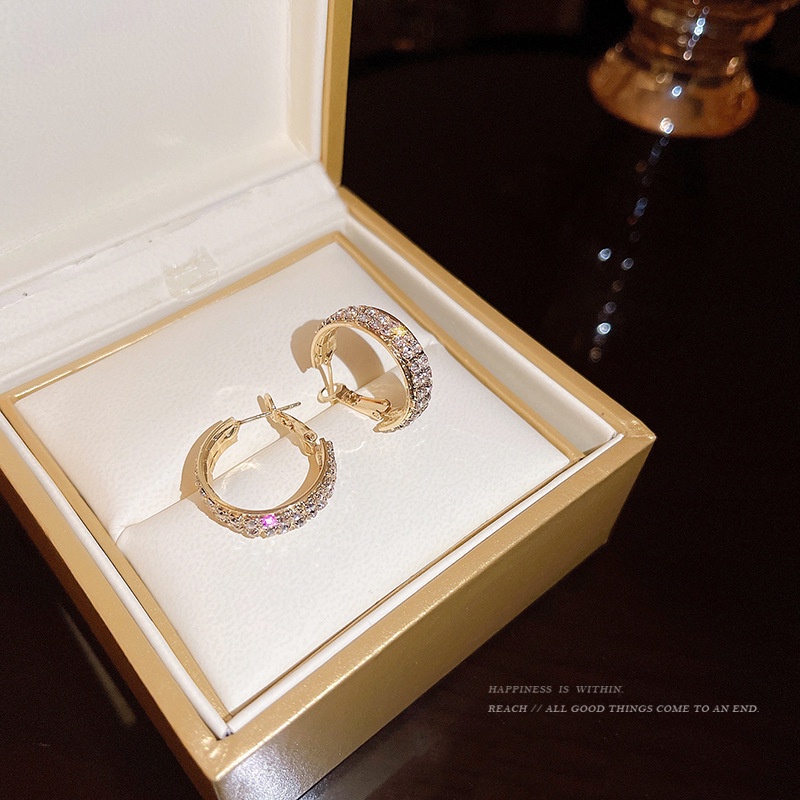 Bông Tai Hình Chữ C Đính Đá Toàn Diện Phong Cách Âu Mỹ Cổ Điển Thời Trang Cho Nữ