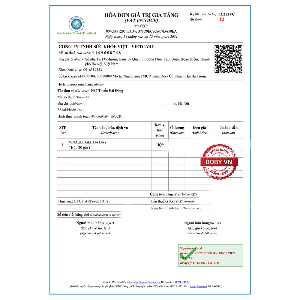 Vinagel Gel Dạ Dày hỗ trợ giảm acid dịch vị, bảo vệ niêm mạc dạ dày - Hộp 20 gói x 15ml/gói - Boby