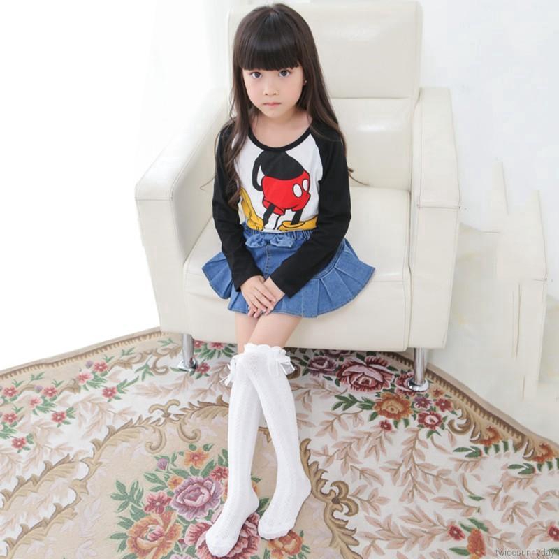 Vớ Cotton Cao Cổ Đính Nơ Xinh Xắn Dành Cho Bé Gái