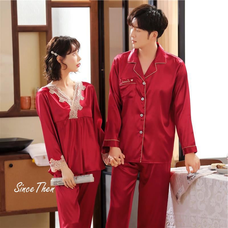 Đồ ngủ đôi nam nữ dài tay phối ren sang chảnh màu đỏ, hàng có sẵn - Since Then | BigBuy360 - bigbuy360.vn