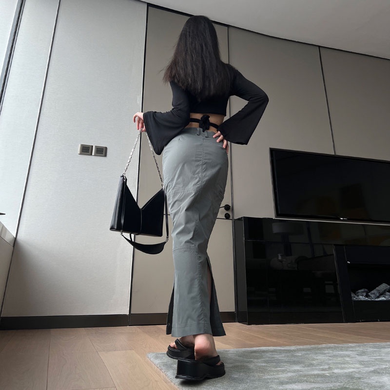 Chân Váy Dài Màu Sắc Trơn Xẻ Tà Phong Cách Đường Phố Thời Trang Cho Nữ